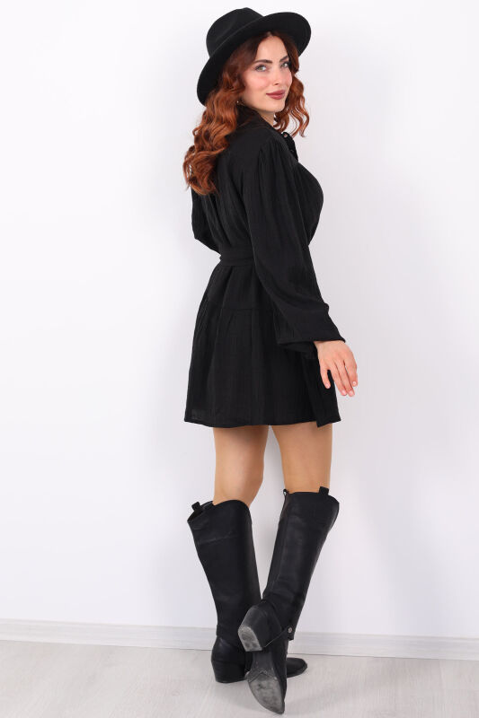 Patlı Siyah Kadın Balon Elbise - 6