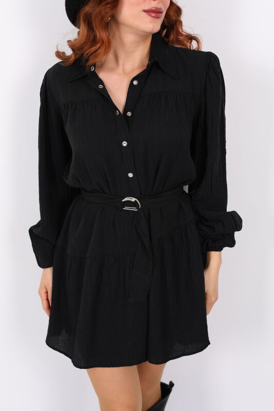 Patlı Siyah Kadın Balon Elbise - 2