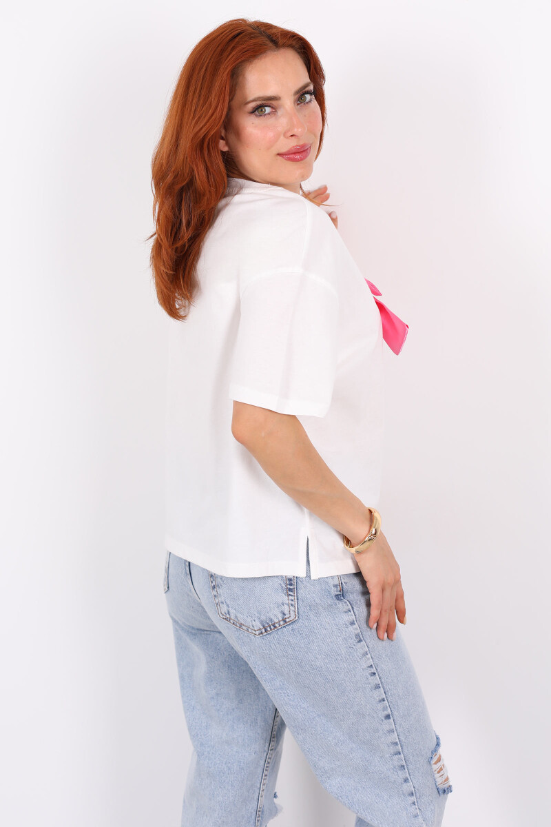 Pembe Kurdeleli Bisiklet Yaka Oversize Kadın T-Shirt - 5