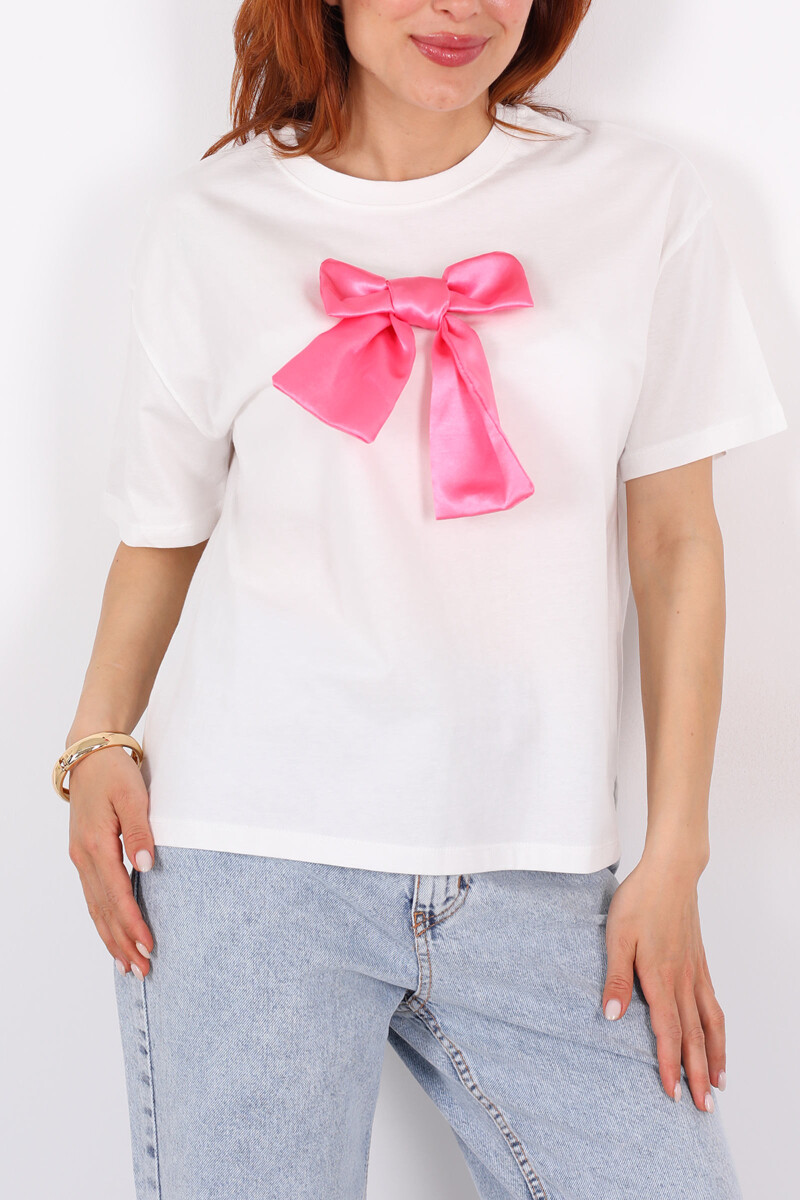 Pembe Kurdeleli Bisiklet Yaka Oversize Kadın T-Shirt - 2