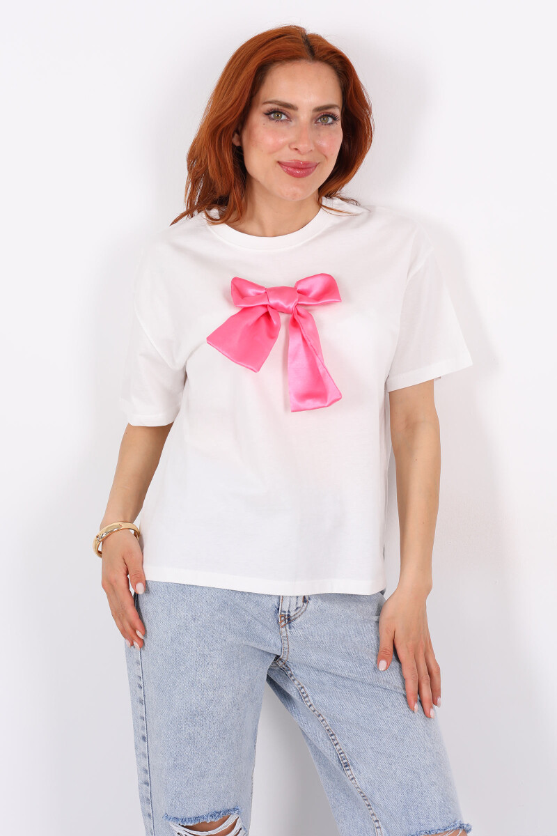 Pembe Kurdeleli Bisiklet Yaka Oversize Kadın T-Shirt - 4
