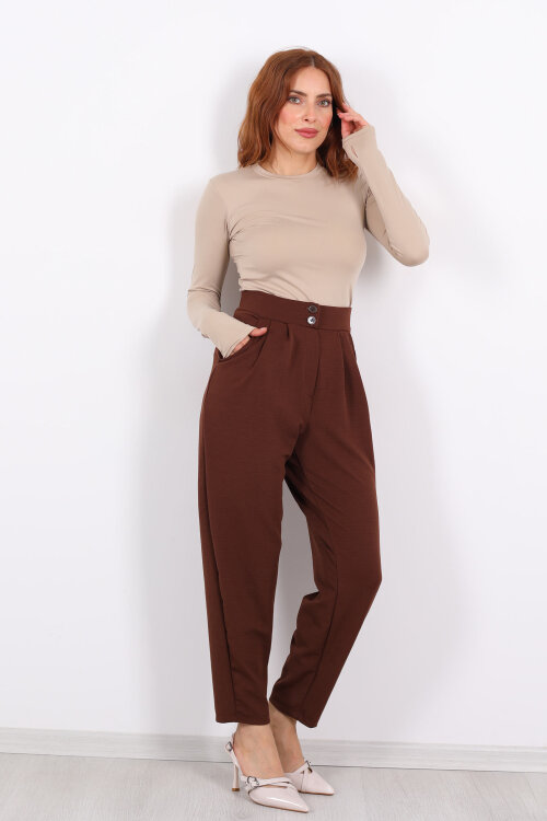 Pensli Acı Kahve Kadın Balon Pantolon - Berox