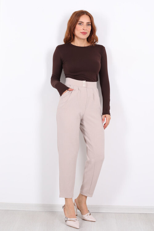 Pensli Taş Rengi Kadın Balon Pantolon 