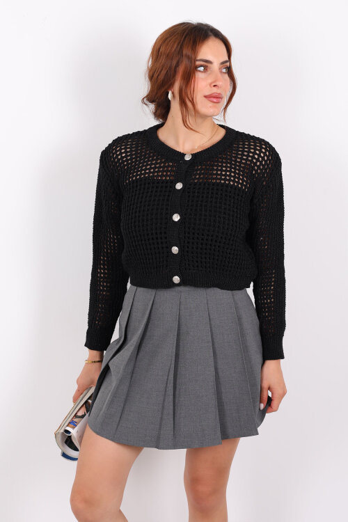 Pileli Antrasit Kadın Şort Etek - Berox