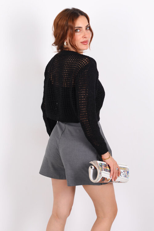 Pileli Antrasit Kadın Şort Etek - 4