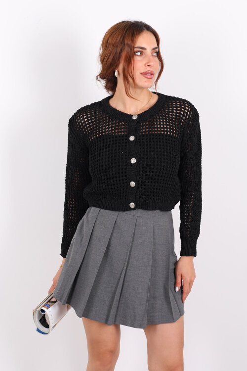 Pileli Antrasit Kadın Şort Etek - 3