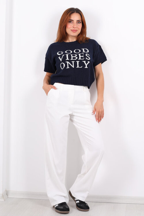 Pileli Beyaz Kadın Kumaş Pantolon - 4