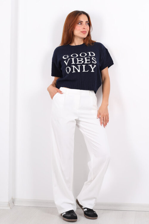 Pileli Beyaz Kadın Kumaş Pantolon - 6