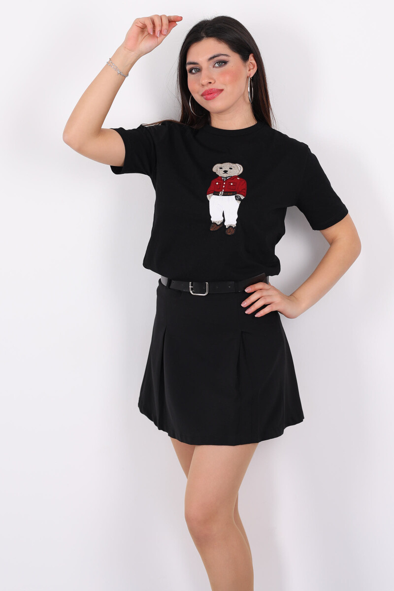 Pileli Kemerli Siyah Mini Kadın Etek - 4