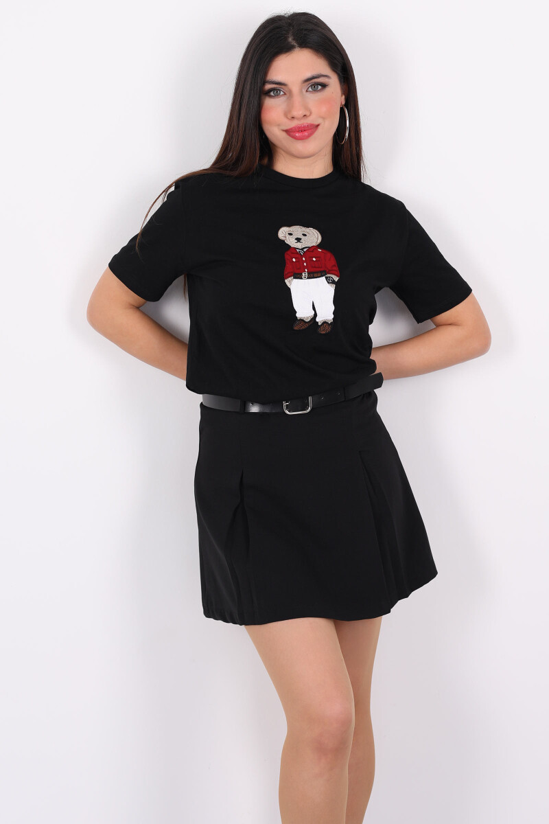 Pileli Kemerli Siyah Mini Kadın Etek - 6