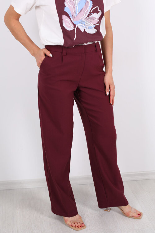 Pileli Mürdüm Kadın Kumaş Pantolon - Berox (1)