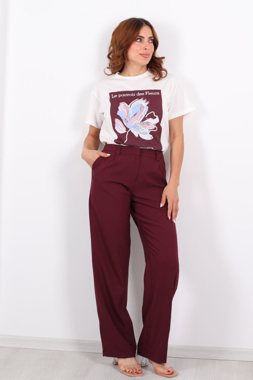 Pileli Mürdüm Kadın Kumaş Pantolon - Berox