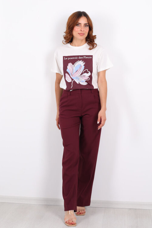 Pileli Mürdüm Kadın Kumaş Pantolon - 3