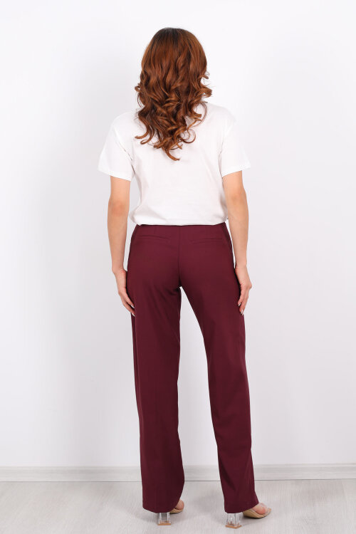 Pileli Mürdüm Kadın Kumaş Pantolon - 5