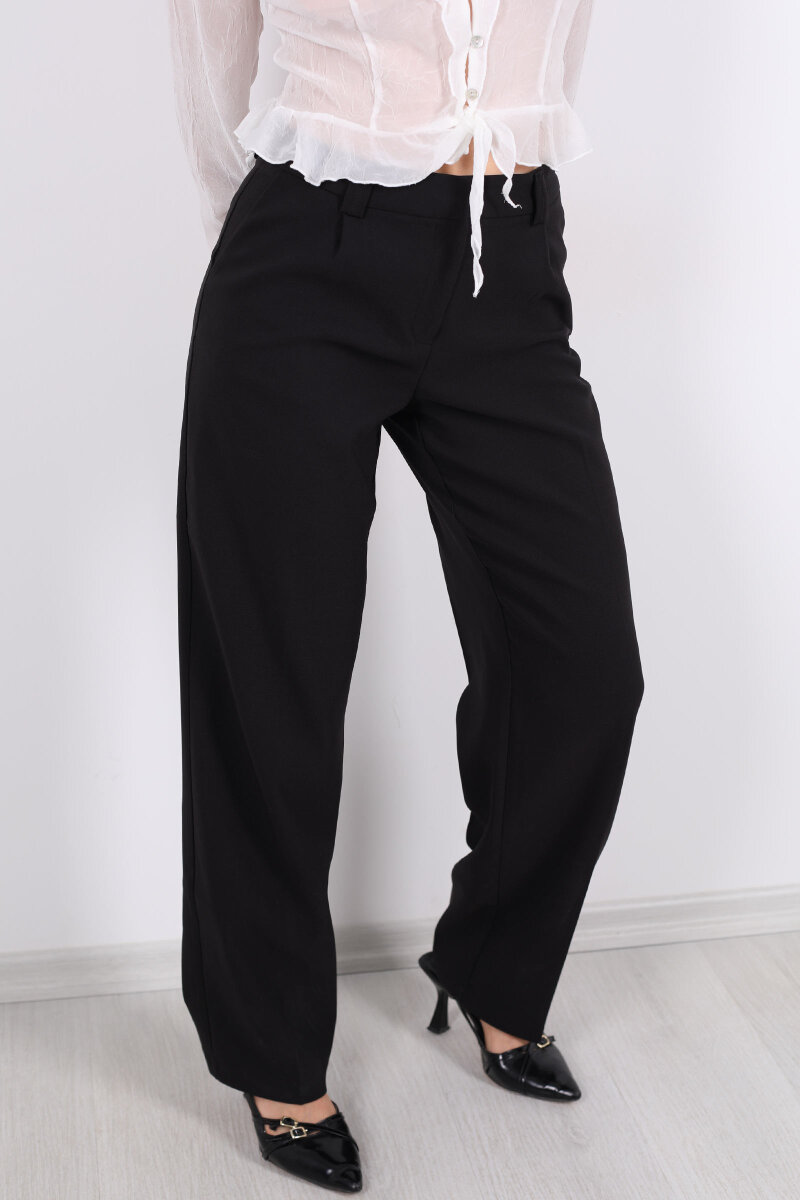 Pileli Siyah Kadın Kumaş Pantolon - 2