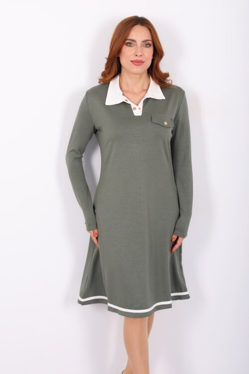 Polo Yaka Çağla Yeşili Kadın Çıtçıtlı Elbise - 3