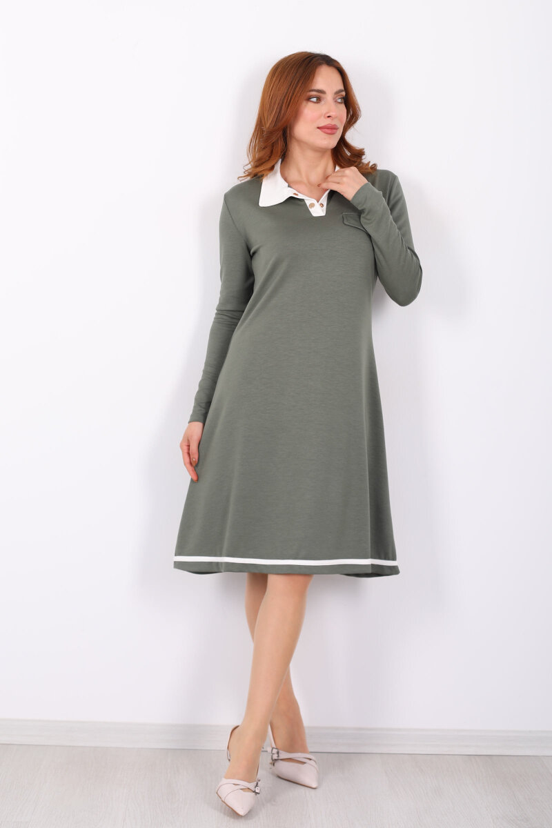 Polo Yaka Çağla Yeşili Kadın Çıtçıtlı Elbise - 1