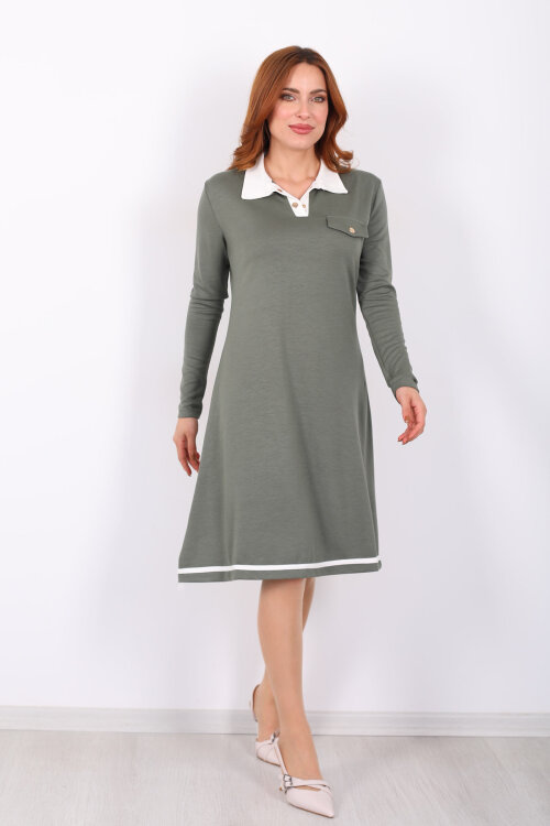 Polo Yaka Çağla Yeşili Kadın Çıtçıtlı Elbise - 4