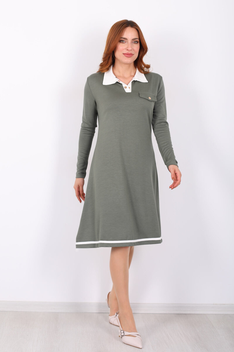 Polo Yaka Çağla Yeşili Kadın Çıtçıtlı Elbise - 4
