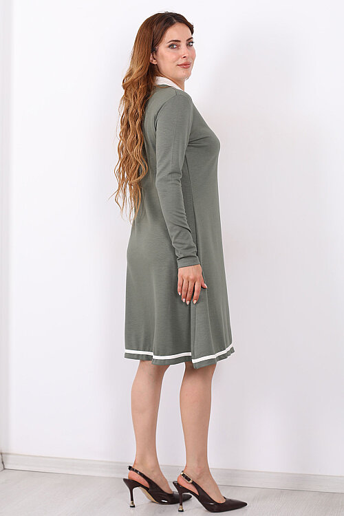 Polo Yaka Çağla Yeşili Kadın Çıtçıtlı Elbise - 5