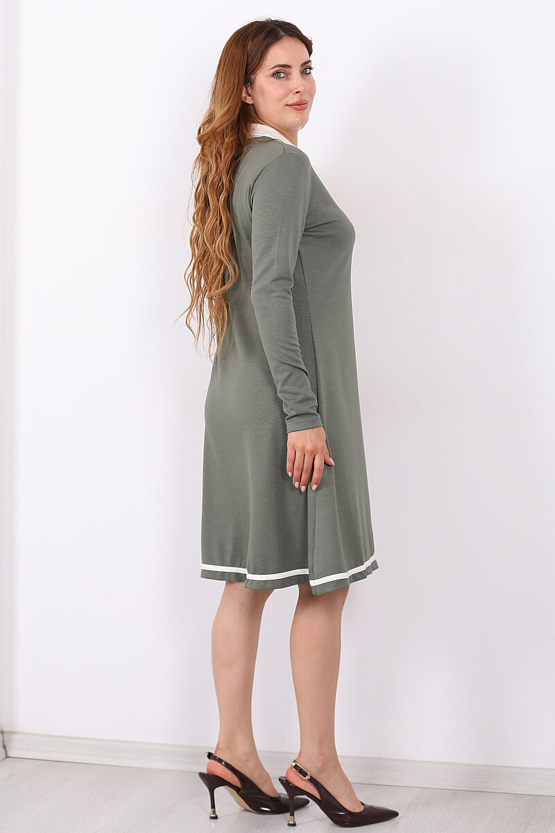 Polo Yaka Çağla Yeşili Kadın Çıtçıtlı Elbise - 5