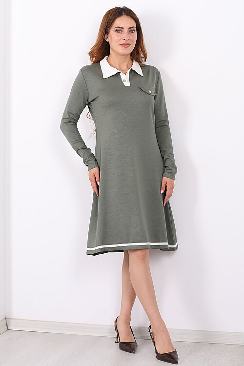 Polo Yaka Çağla Yeşili Kadın Çıtçıtlı Elbise - 6