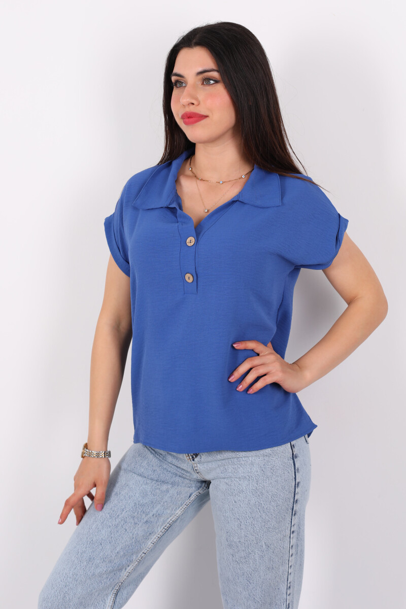 Polo Yaka Düğmeli Marin Kadın Ayrobin Bluz - 4