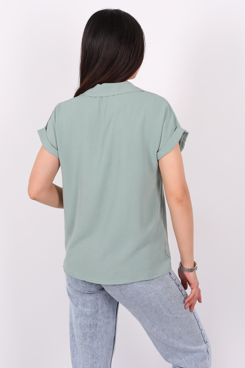 Polo Yaka Düğmeli Mint Yeşili Kadın Ayrobin Bluz - 5