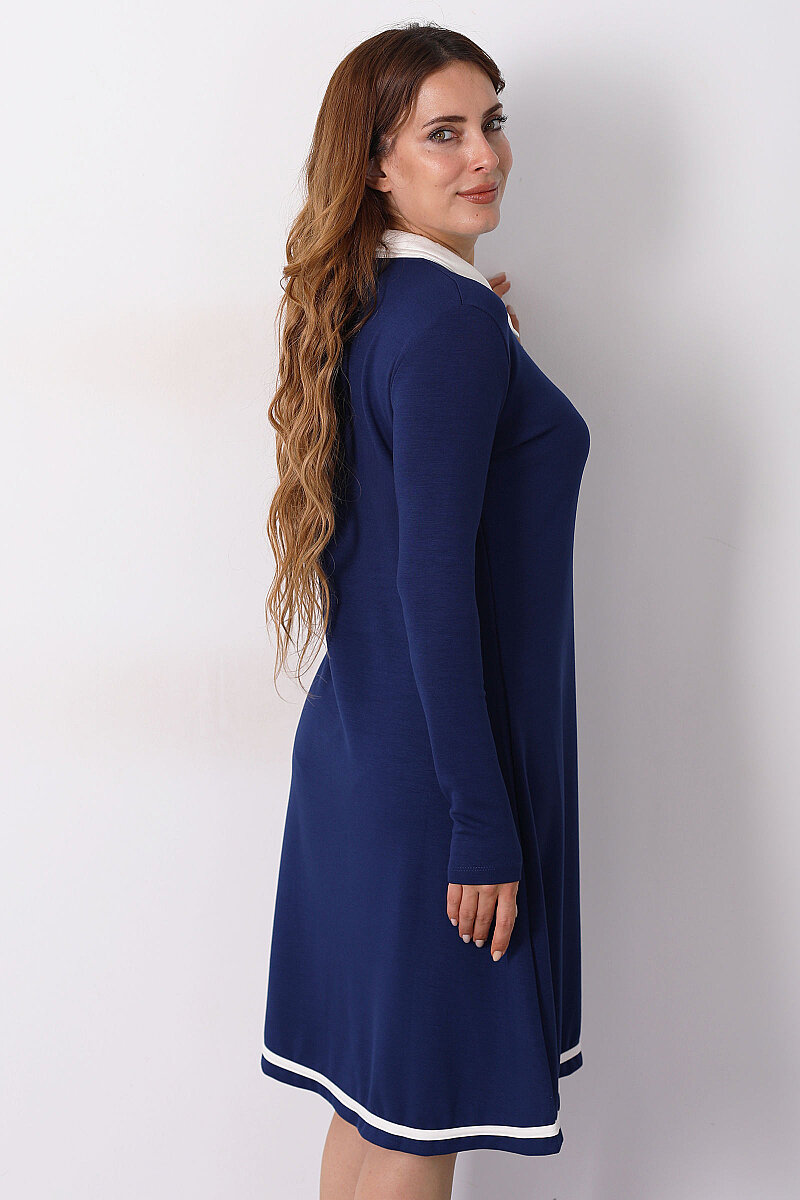 Polo Yaka Lacivert Kadın Çıtçıtlı Elbise - 5