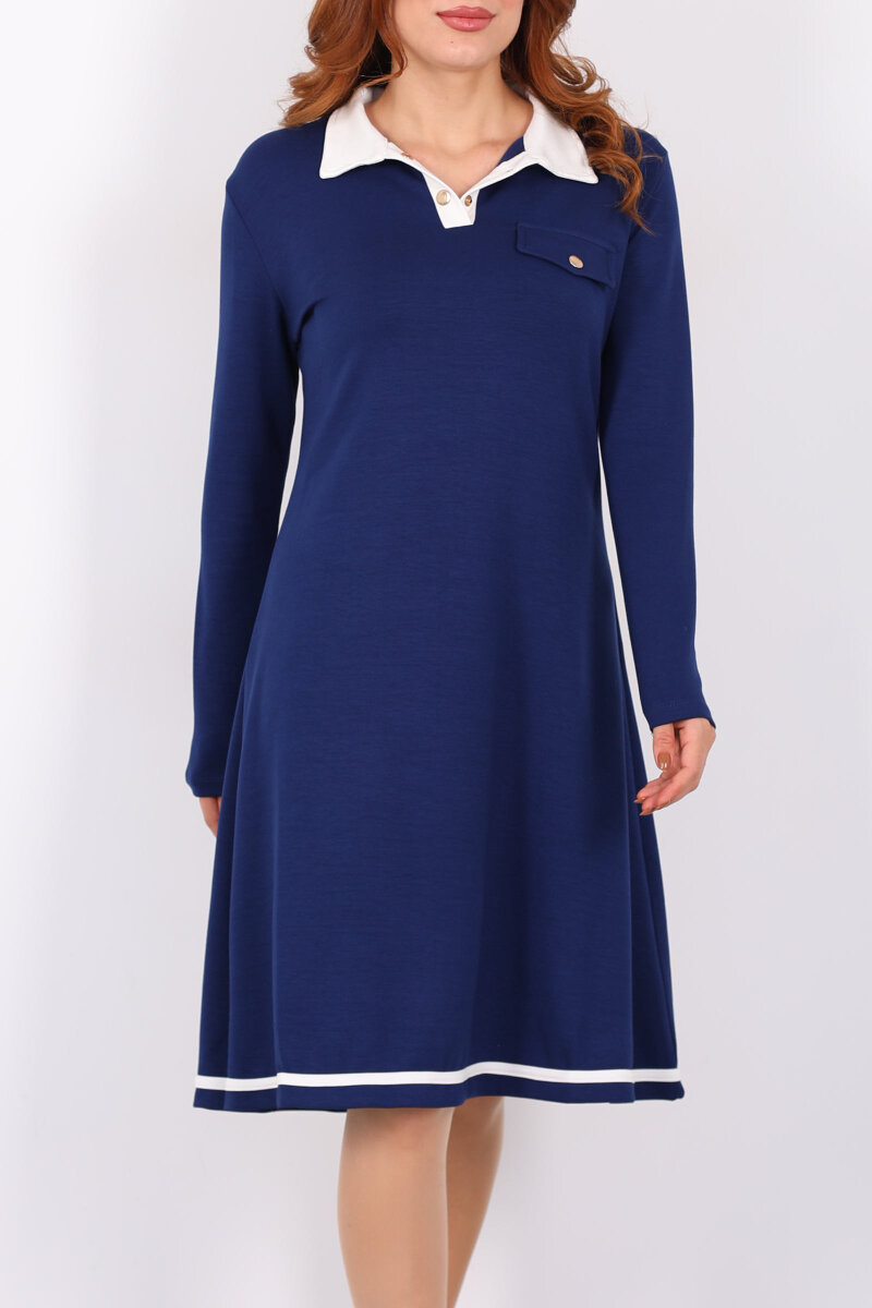 Polo Yaka Lacivert Kadın Çıtçıtlı Elbise - 2
