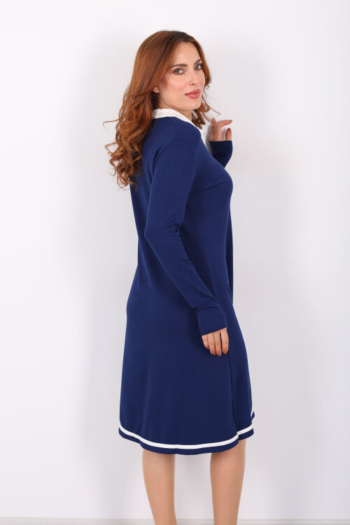 Polo Yaka Lacivert Kadın Çıtçıtlı Elbise - 5