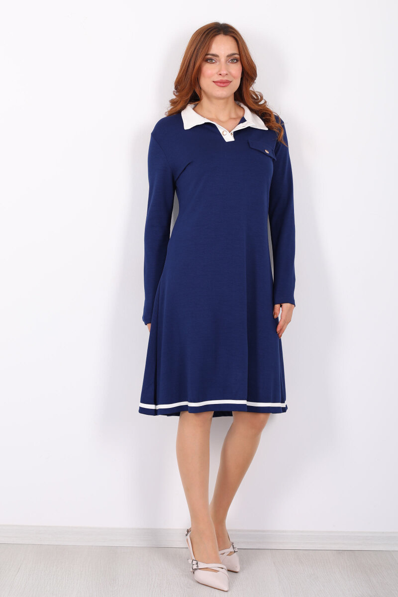 Polo Yaka Lacivert Kadın Çıtçıtlı Elbise - 7