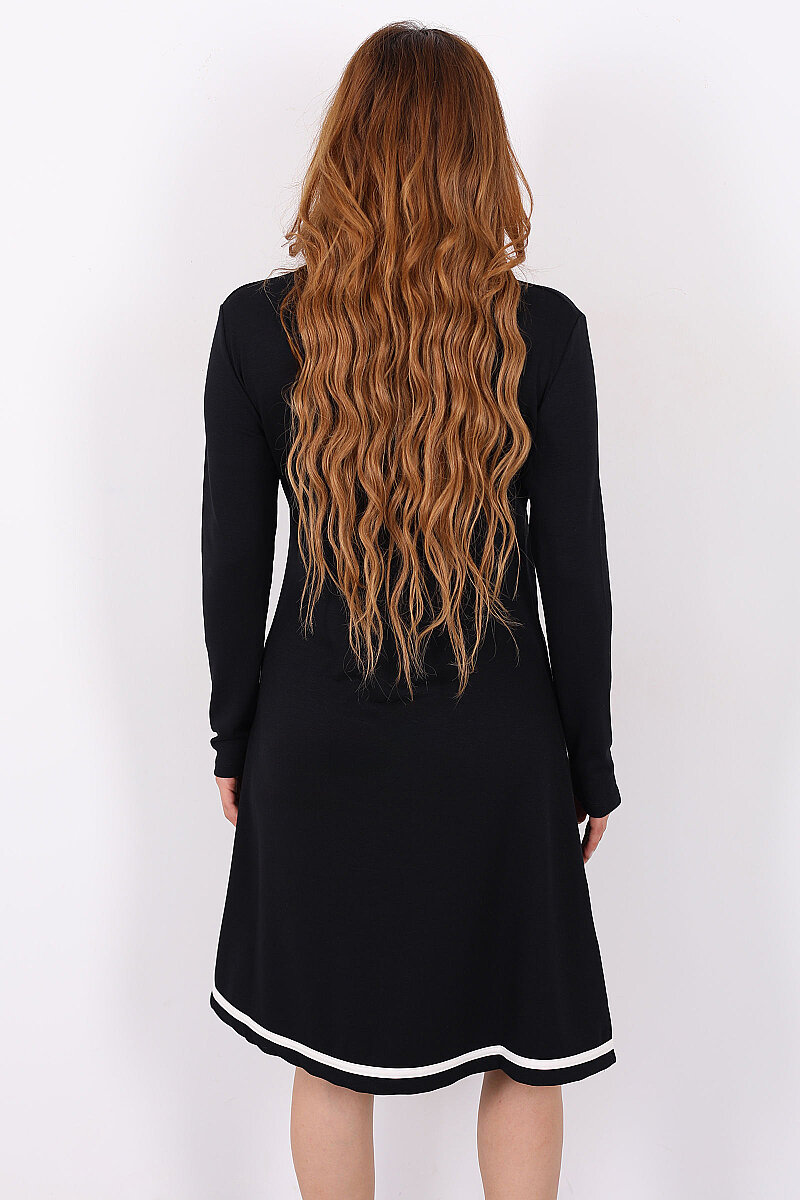 Polo Yaka Siyah Kadın Çıtçıtlı Elbise - 5