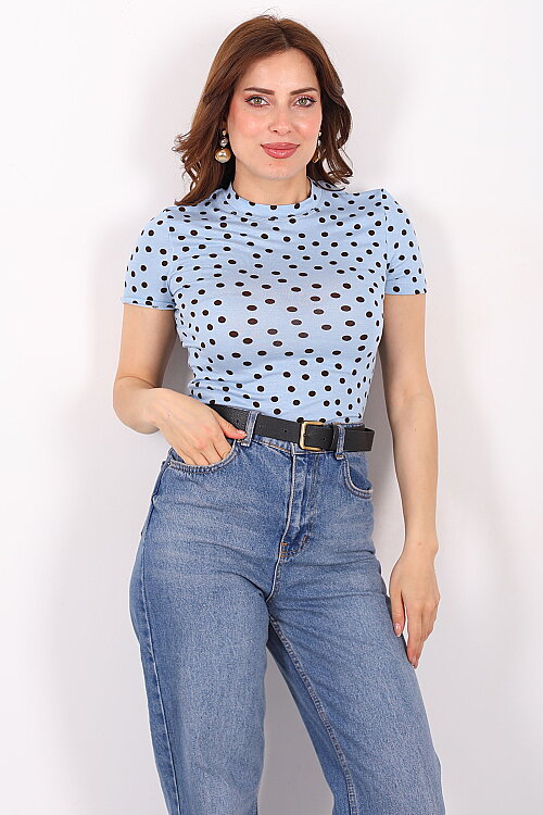Puantiyeli Bisiklet Yaka Kadın Bebe Mavi Body - 3