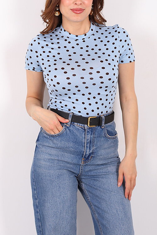 Puantiyeli Bisiklet Yaka Kadın Bebe Mavi Body - 2