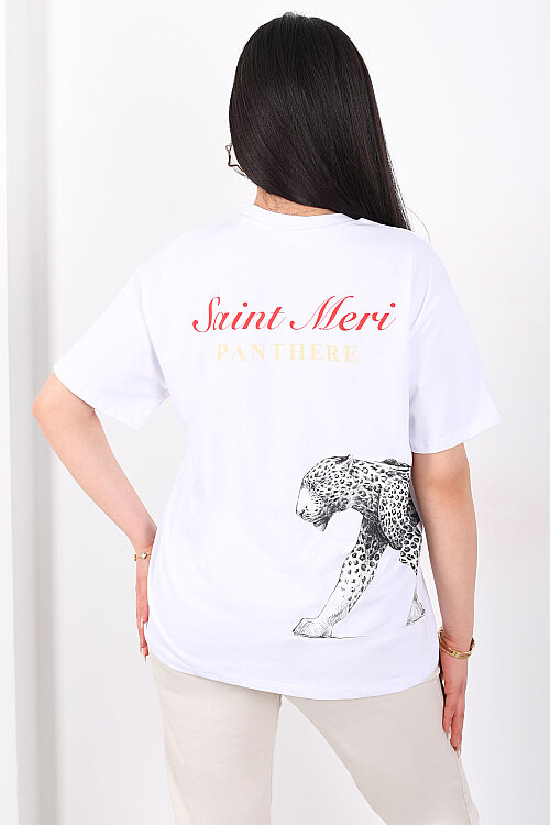 Saint Meri Yazılı Arka Baskılı Kadın Beyaz T-Shirt - Berox (1)