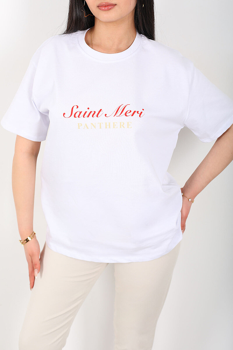 Saint Meri Yazılı Arka Baskılı Kadın Beyaz T-Shirt - 5
