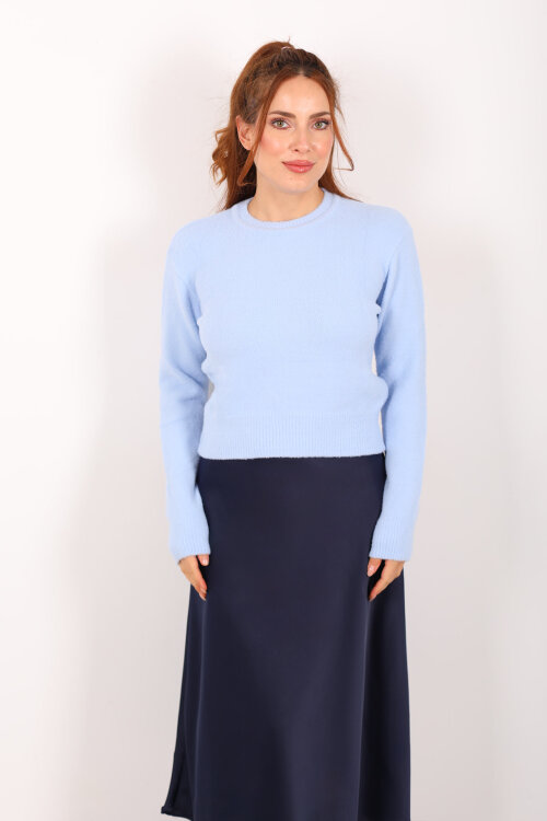 Sakallı Bisiklet Yaka Bebe Mavisi Kadın Kazak - 5