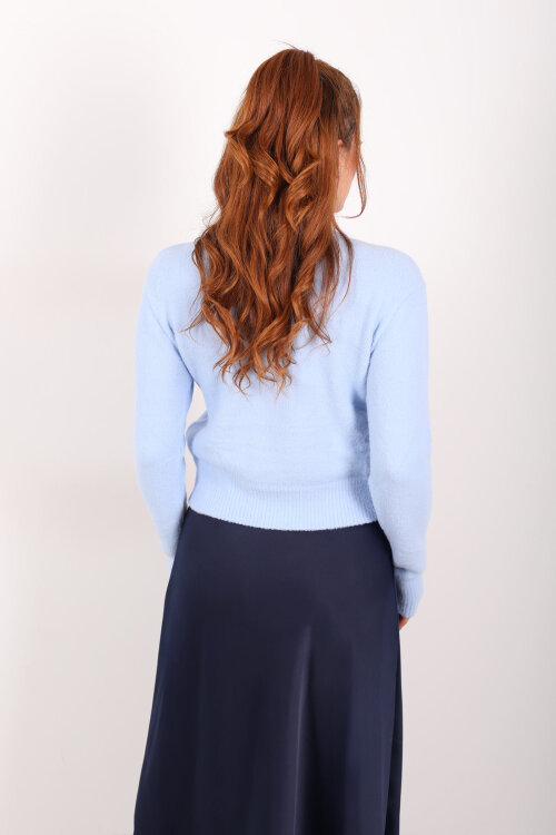 Sakallı Bisiklet Yaka Bebe Mavisi Kadın Kazak - 4