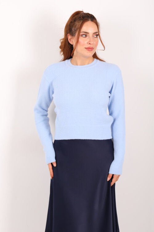 Sakallı Bisiklet Yaka Bebe Mavisi Kadın Kazak - 3