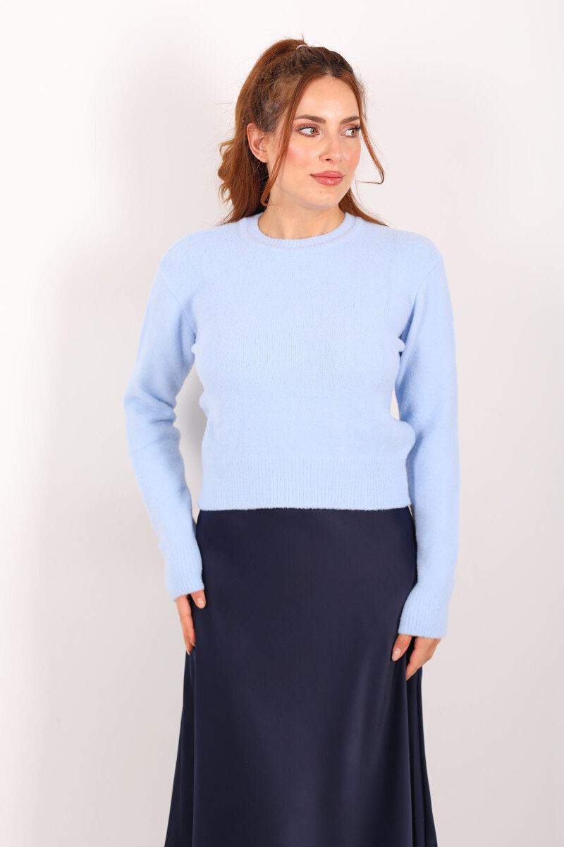 Sakallı Bisiklet Yaka Bebe Mavisi Kadın Kazak - 3