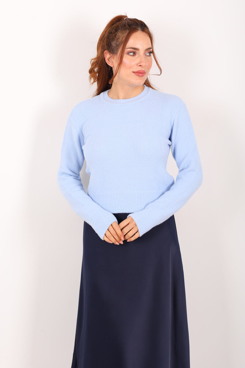 Sakallı Bisiklet Yaka Bebe Mavisi Kadın Kazak - 1