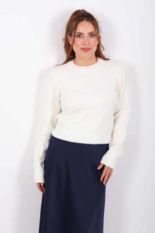 Sakallı Bisiklet Yaka Ekru Kadın Kazak - 6