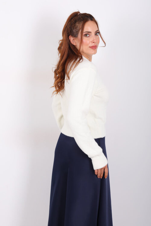 Sakallı Bisiklet Yaka Ekru Kadın Kazak - 5