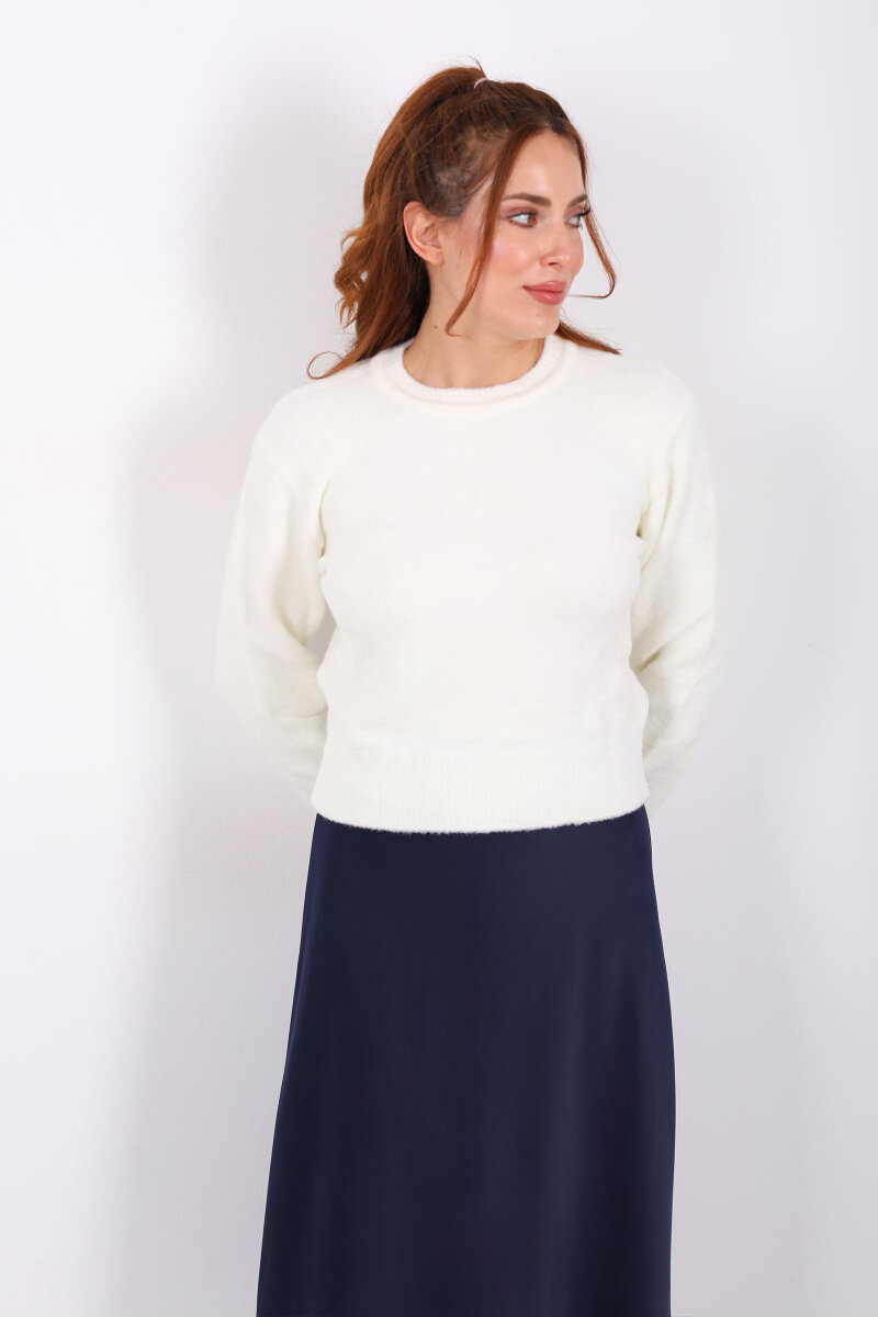 Sakallı Bisiklet Yaka Ekru Kadın Kazak - 3