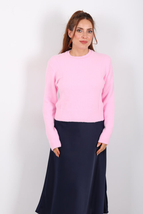 Sakallı Bisiklet Yaka Pembe Kadın Kazak - 3