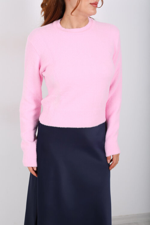 Sakallı Bisiklet Yaka Pembe Kadın Kazak - Berox (1)