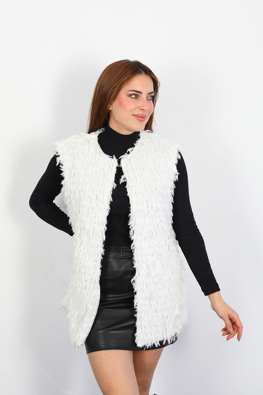 Sakallı Simli Kadın Beyaz Yelek - 2