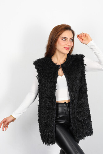 Sakallı Simli Kadın Siyah Yelek - 4