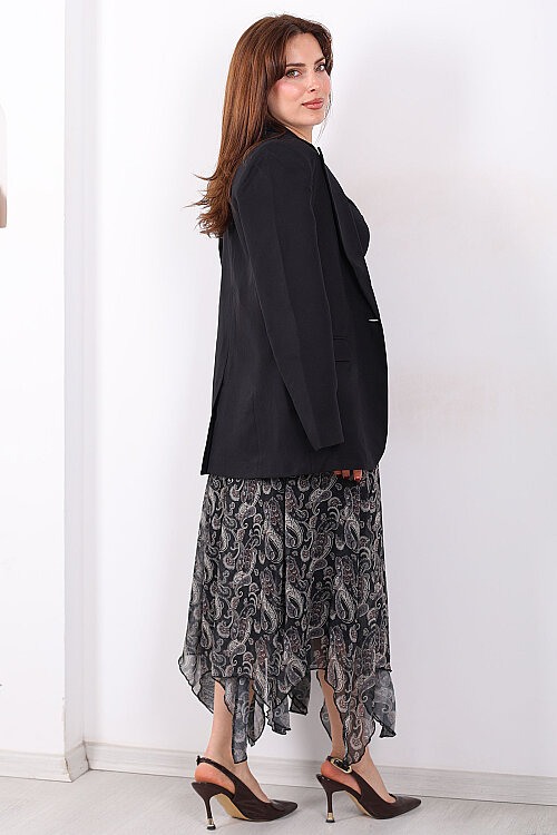 Şal Desen Şifon Asimetrik Füme Kadın Etek - 5